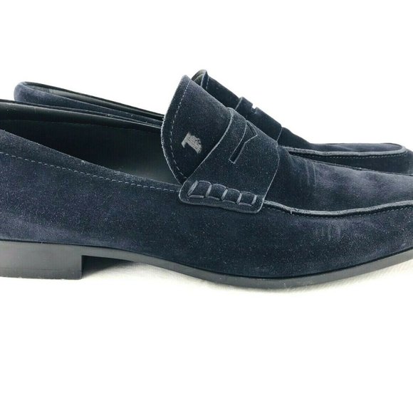 $645 TODS Mens Suede Penny Loafers Navy Blue Slip - Picture 6 of 12
